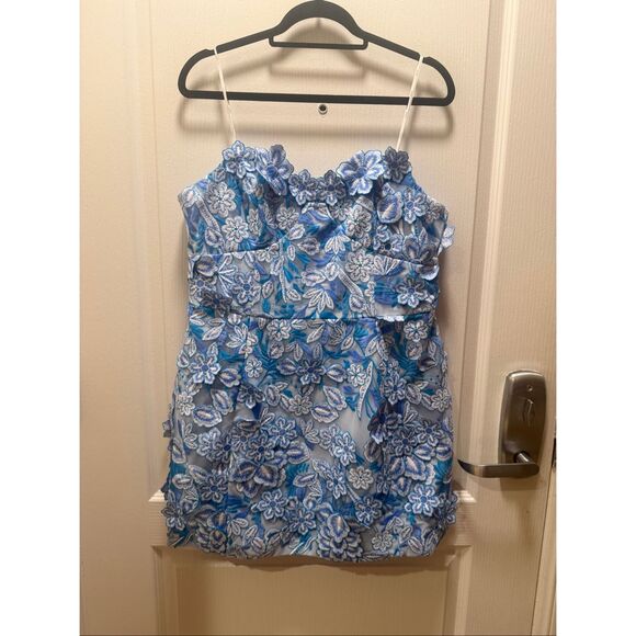 ELLIATT Roseate Floral Mini Dress in Blue Wedding Guest size XXL NWT - Stain!!!!
